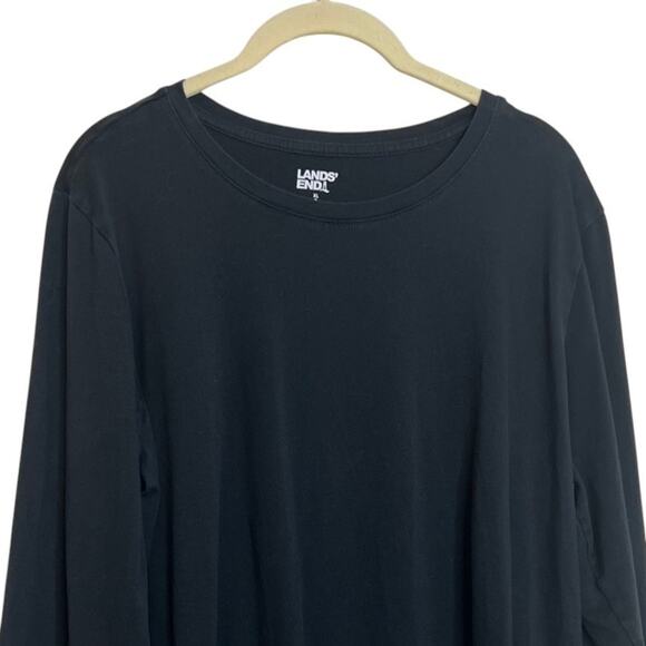 Lands End Womens Long Sleeve T-Shirt XL Black 100% Cotton Knit Top - Picture 2 of 6
